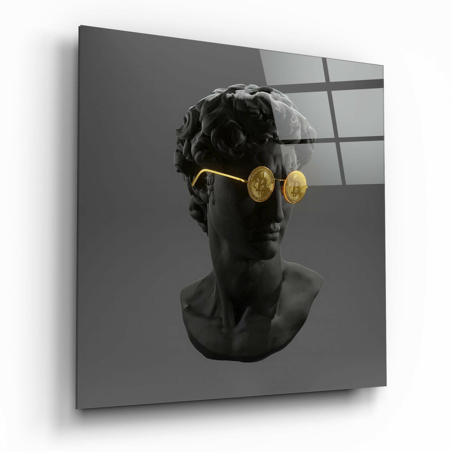 Bitcoin Sunglasses David Bust Glass Wall Art