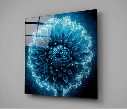 Frosted Blue Dahlia Glass Wall Art
