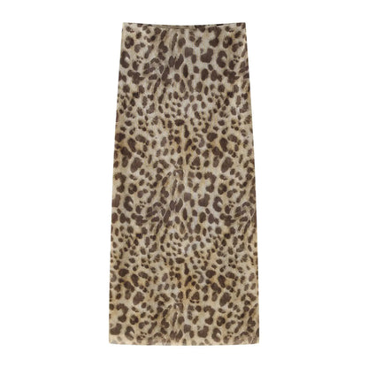 Leopard Print Wrapped Suit Backless Sleeveless Tops Skirts