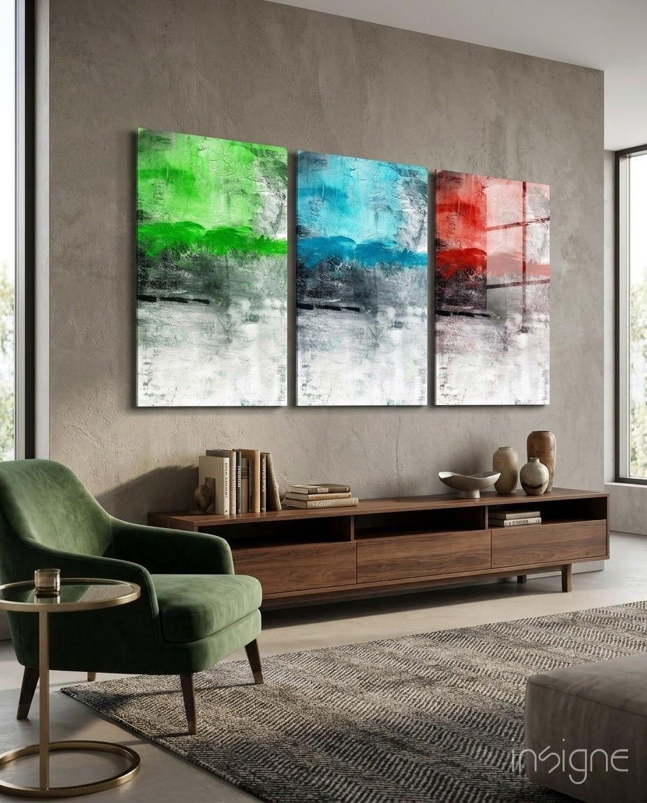 Green Blue Red Textured Abstract Glass Wall Art