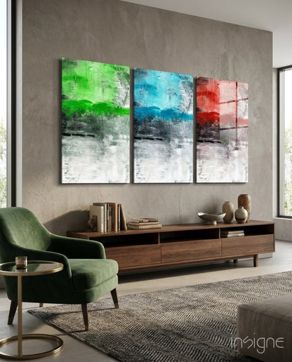 Green Blue Red Textured Abstract Glass Wall Art