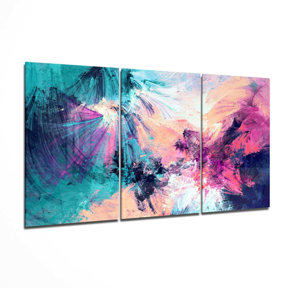 Turquoise Pink Paint Burst Glass Wall Art