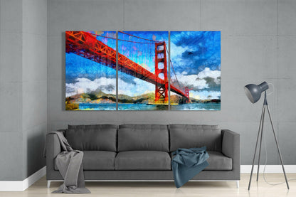 Red Suspension Bridge Painting Glass Wall Art