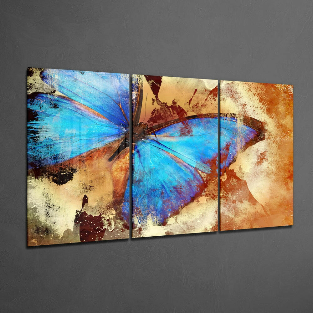 Blue Morpho Vintage Butterfly Glass Wall Art