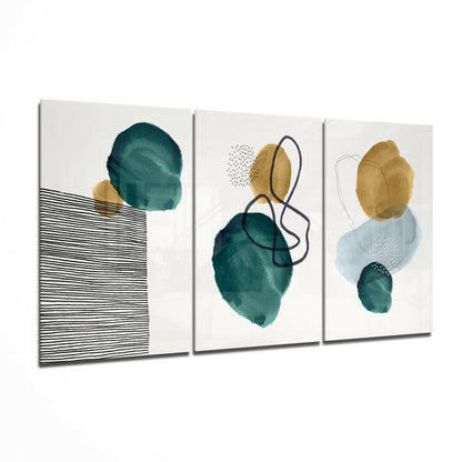 Teal Gold Organic Shapes Line Glass Wall Art