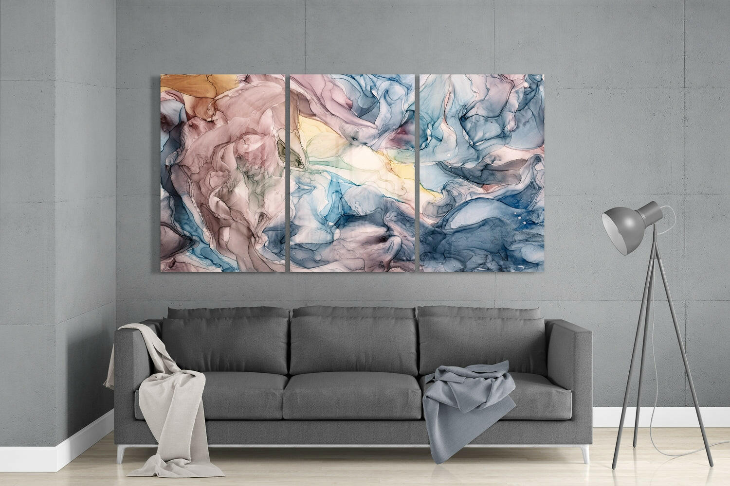 Pastel Blush And Slate Marble Glass Wall Art