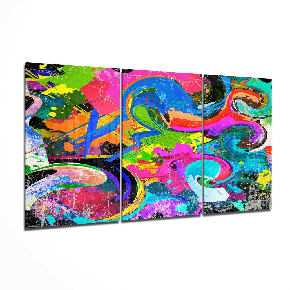Vibrant Graffiti Splatter Glass Wall Art