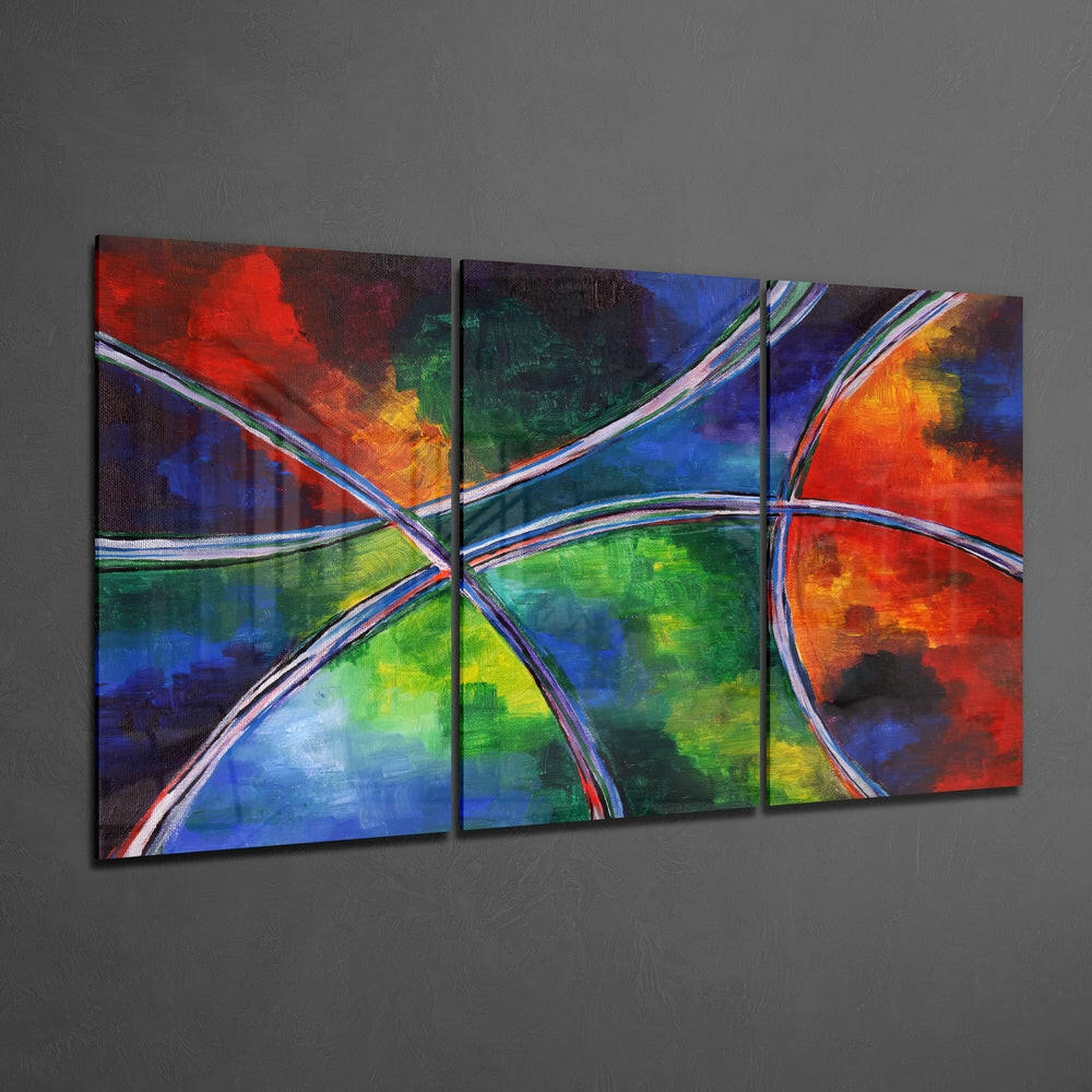Crossing Arcs Multicolor Abstract Glass Wall Art
