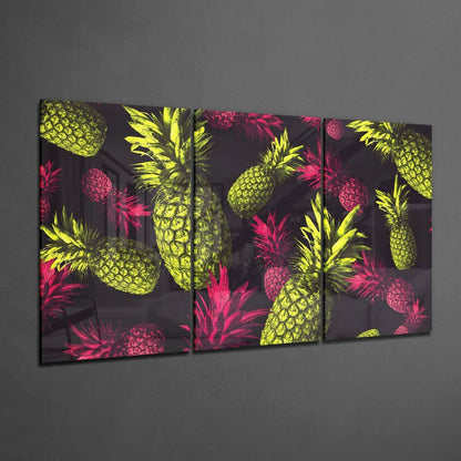 Neon Lime Pink Pineapple Pattern Glass Wall Art