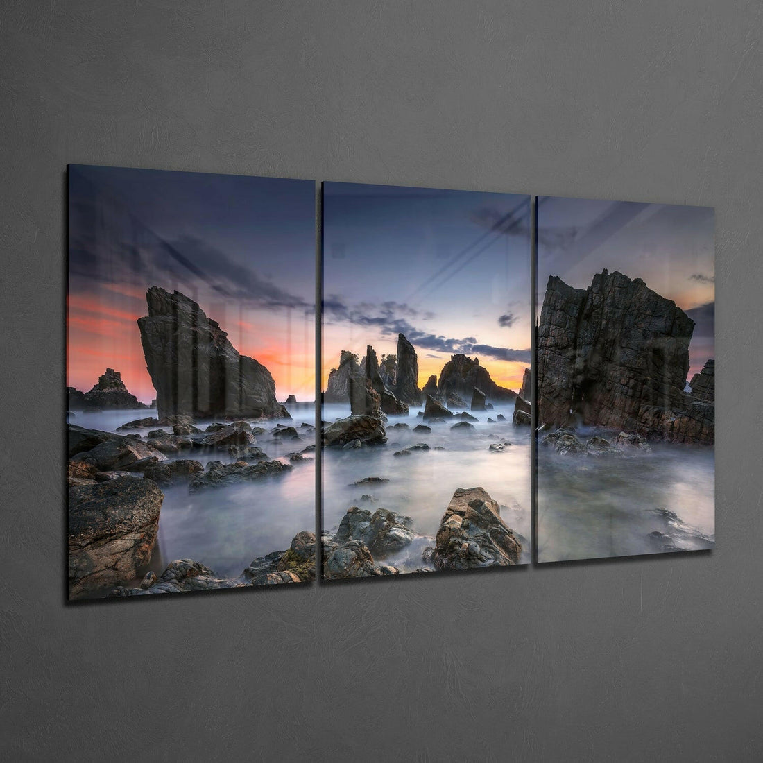 Jagged Sea Stacks At Twilight Glass Wall Art