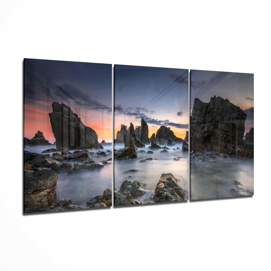 Jagged Sea Stacks At Twilight Glass Wall Art