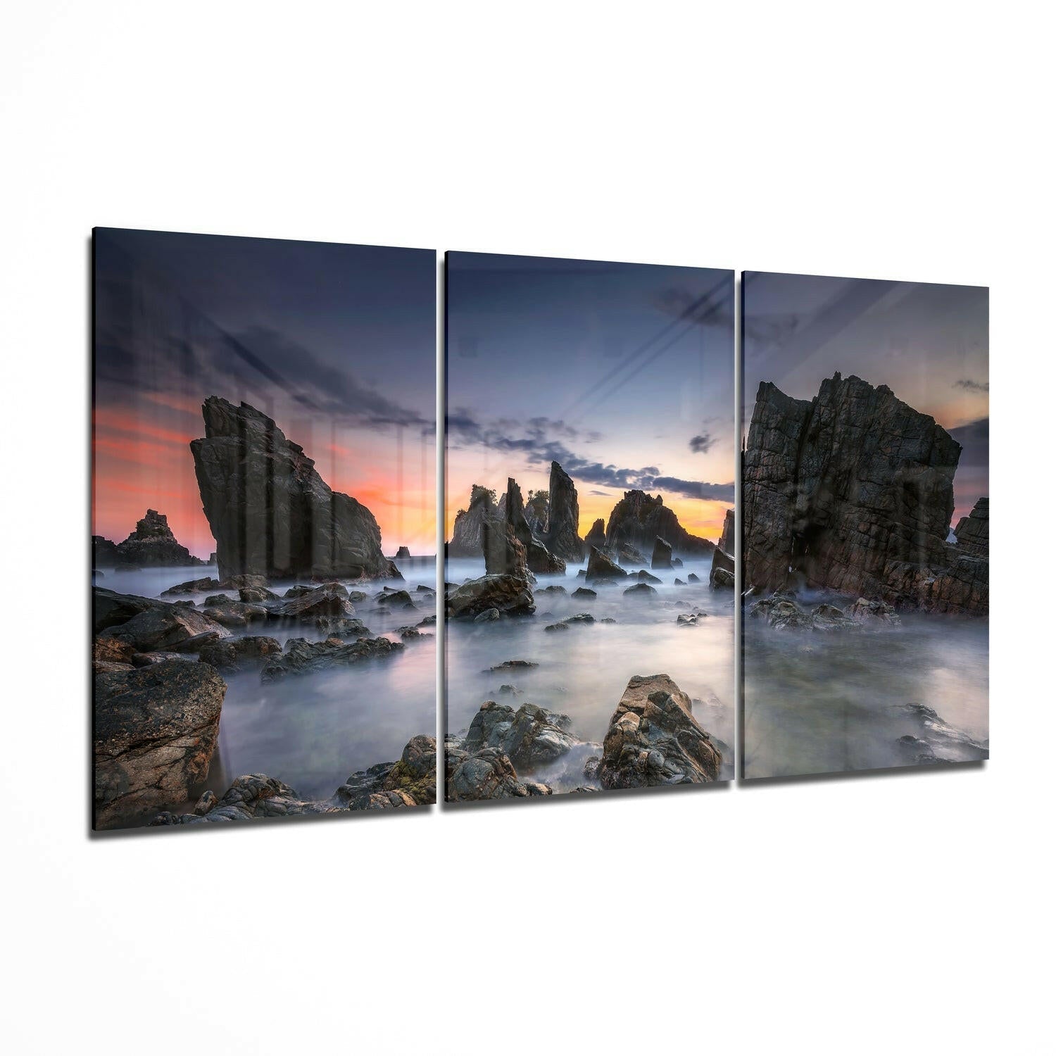 Jagged Sea Stacks At Twilight Glass Wall Art