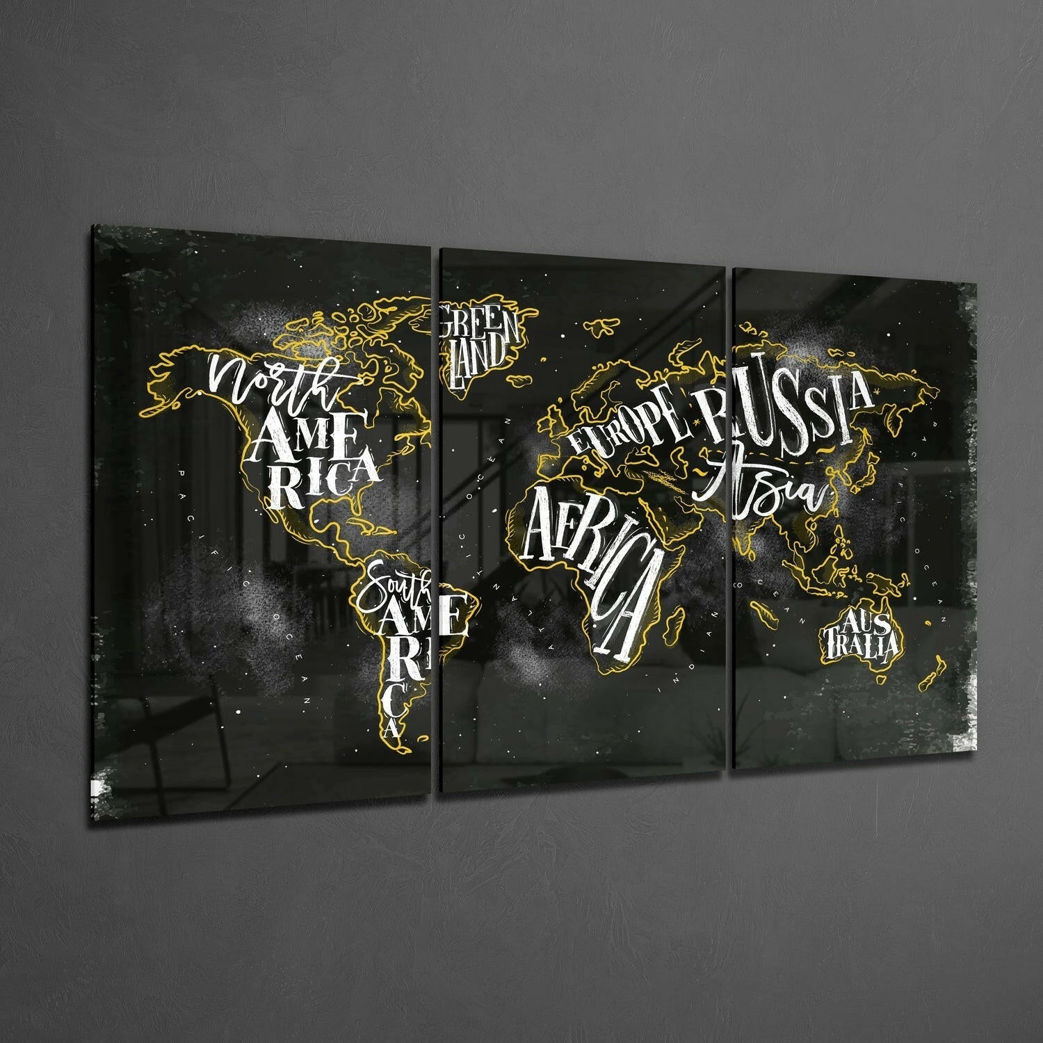 Typographic Continent Names World Map Glass Wall Art