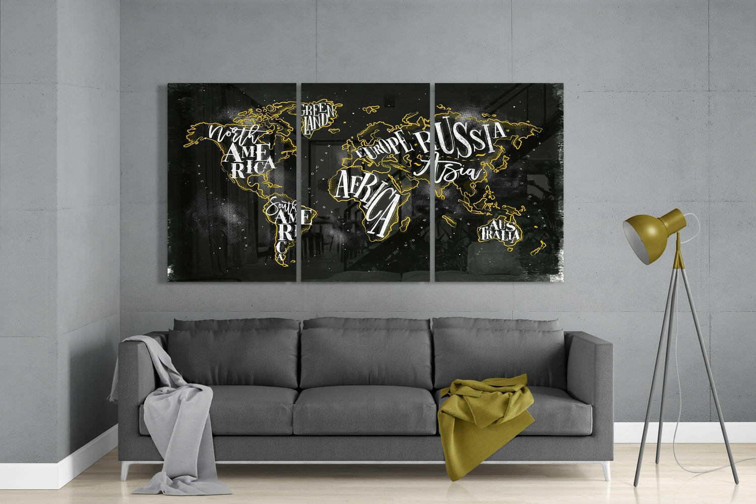 Typographic Continent Names World Map Glass Wall Art