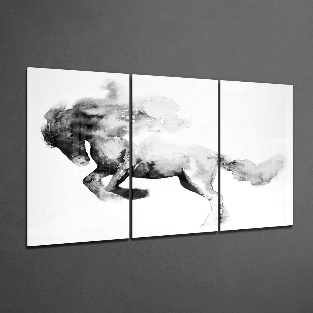 Ink Wash Horse Triptych Glass Wall Art