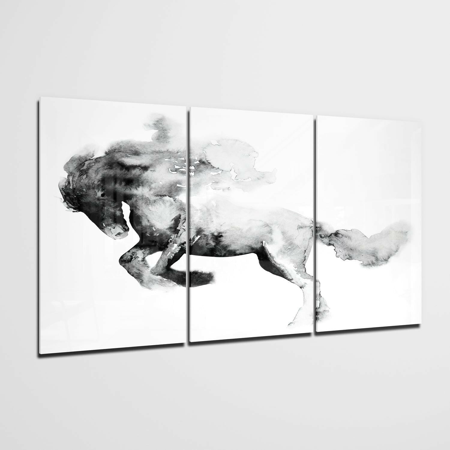 Ink Wash Horse Triptych Glass Wall Art