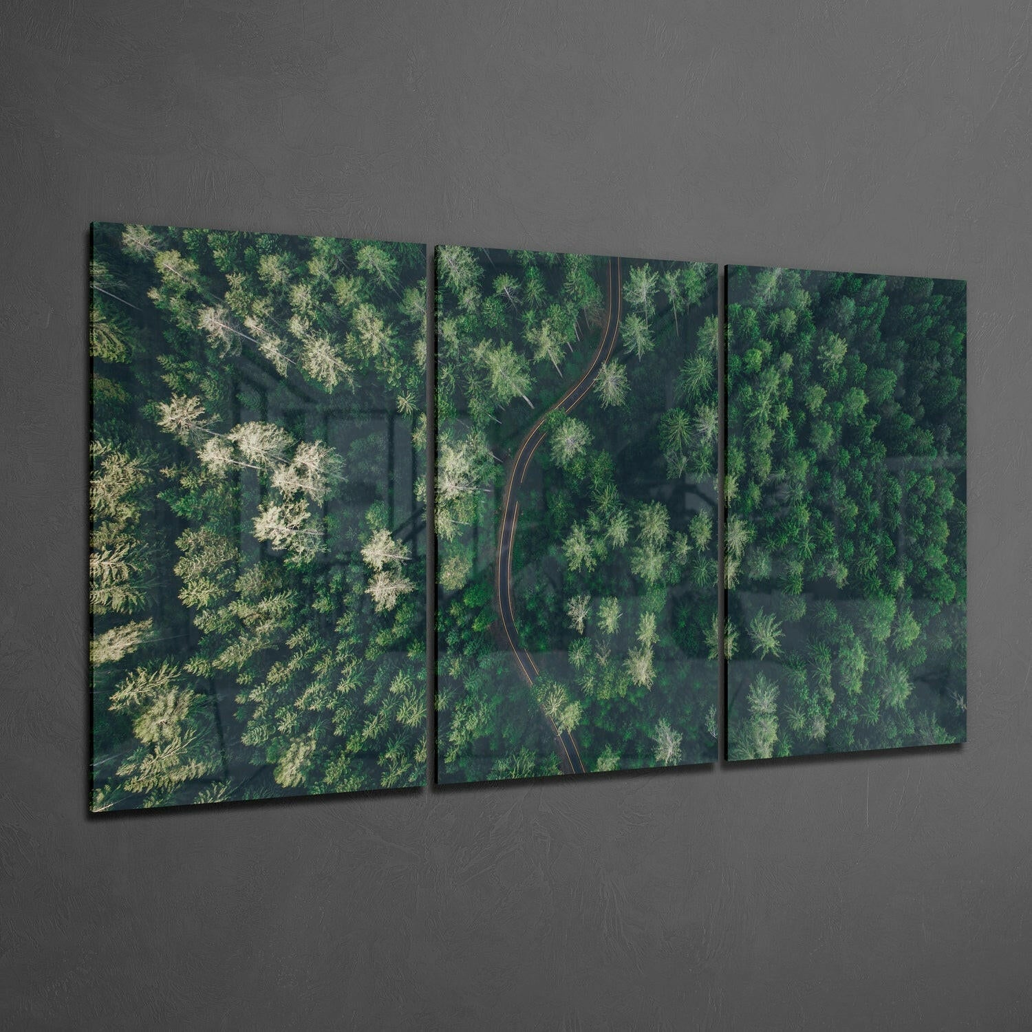Aerial Forest Winding Road Glass Wall Art