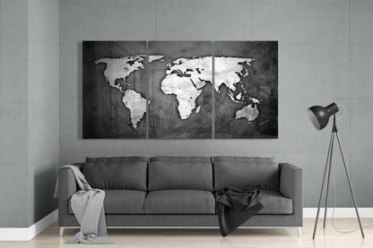 Concrete Textured World Map Glass Wall Art