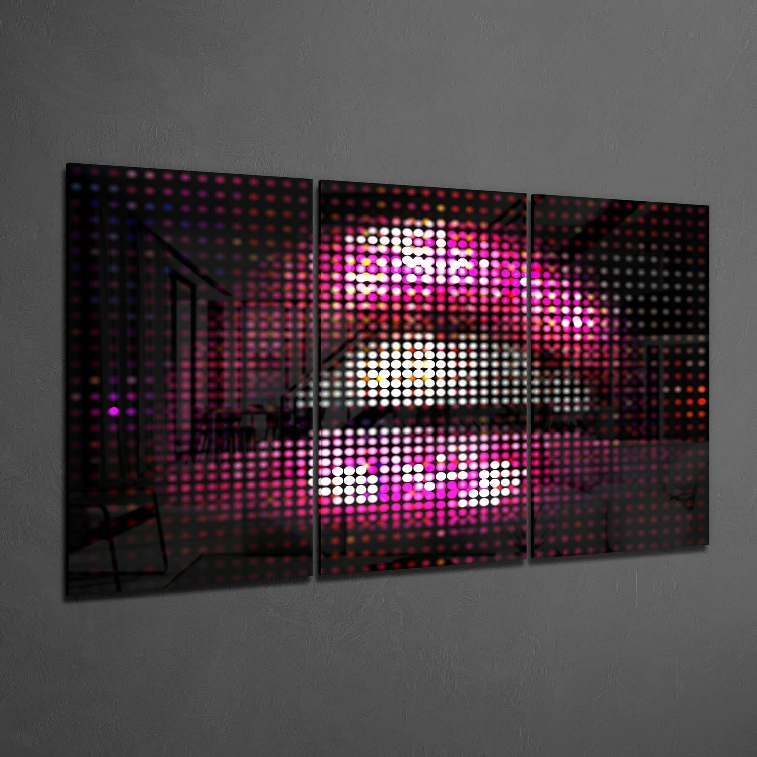 Pink LED Pixel Lips Glass Wall Art