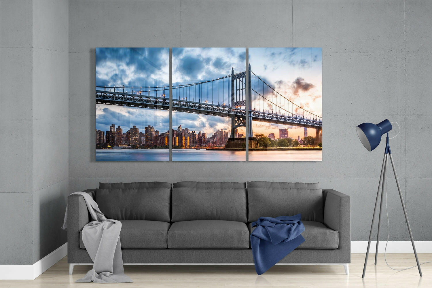 Twilight Bridge Over River Glass Wall Art