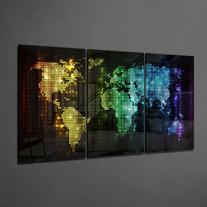 Neon Dotted LED World Map Glass Wall Art