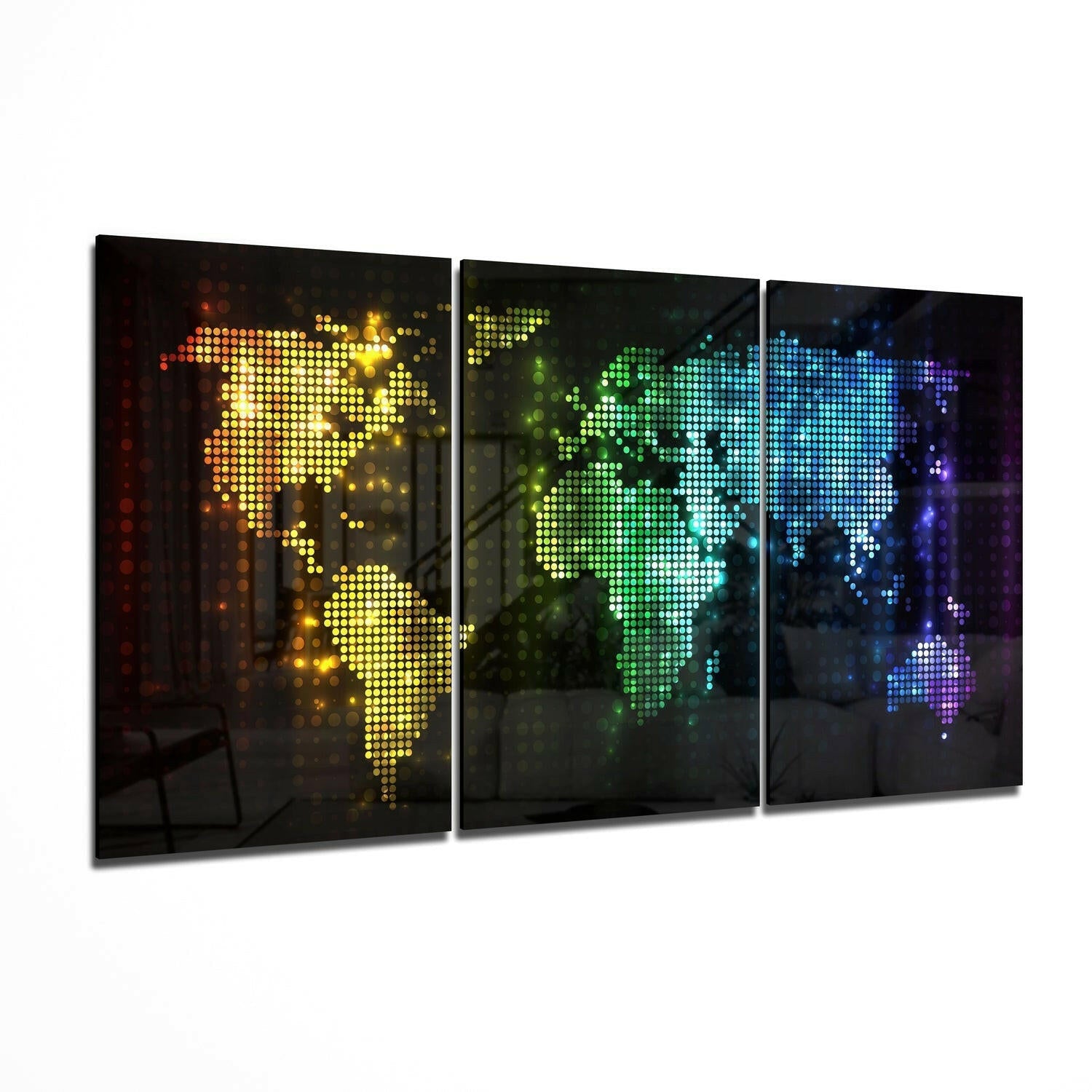 Neon Dotted LED World Map Glass Wall Art