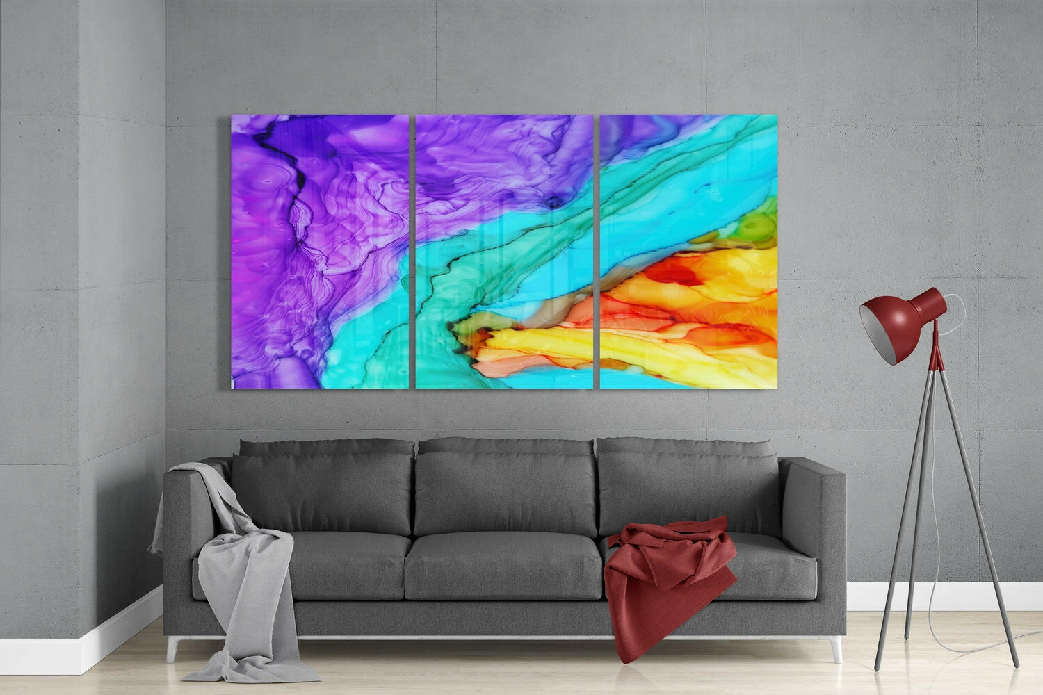 Purple Turquoise Ink Flow Glass Wall Art