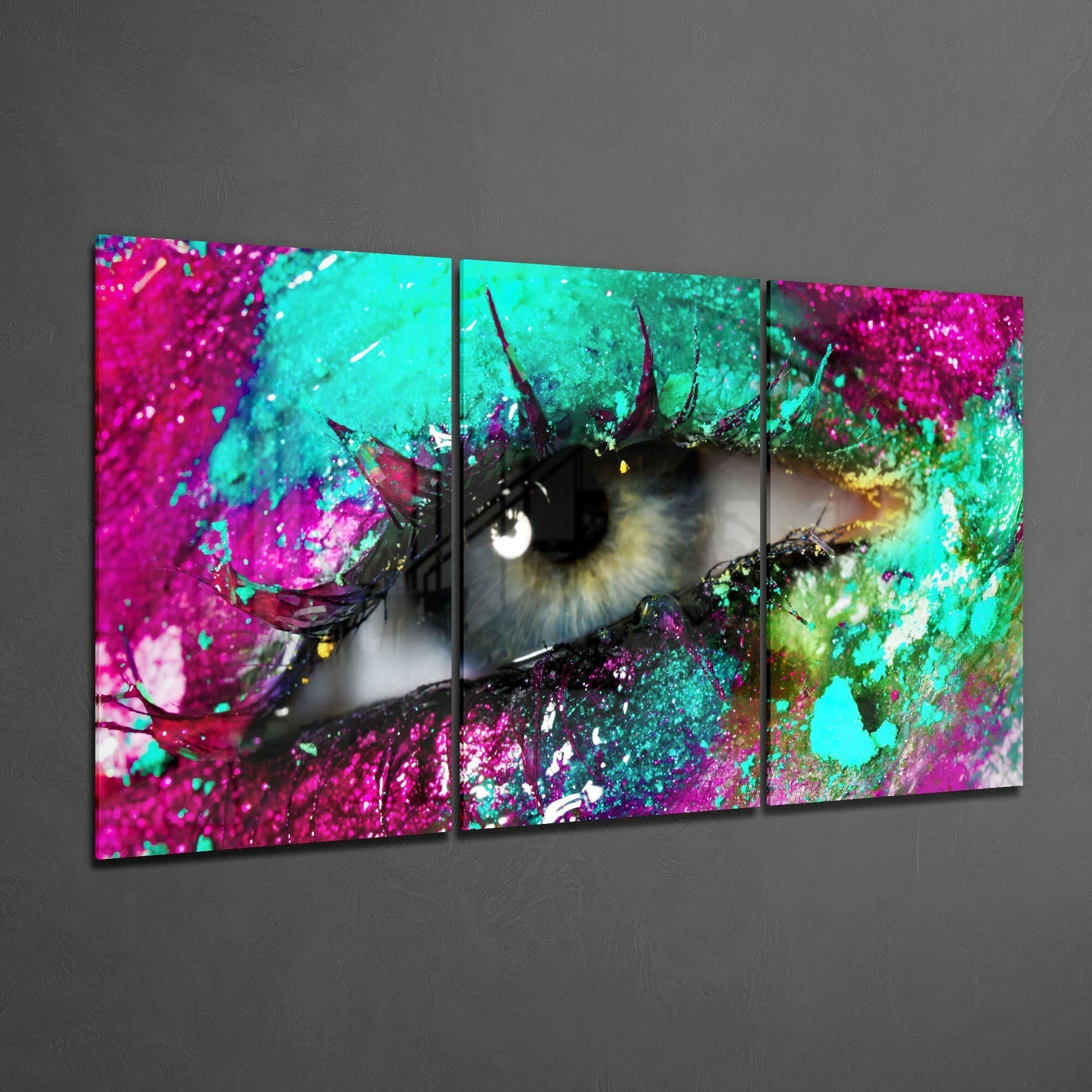 Turquoise Pink Splatter Eye Macro Glass Wall Art