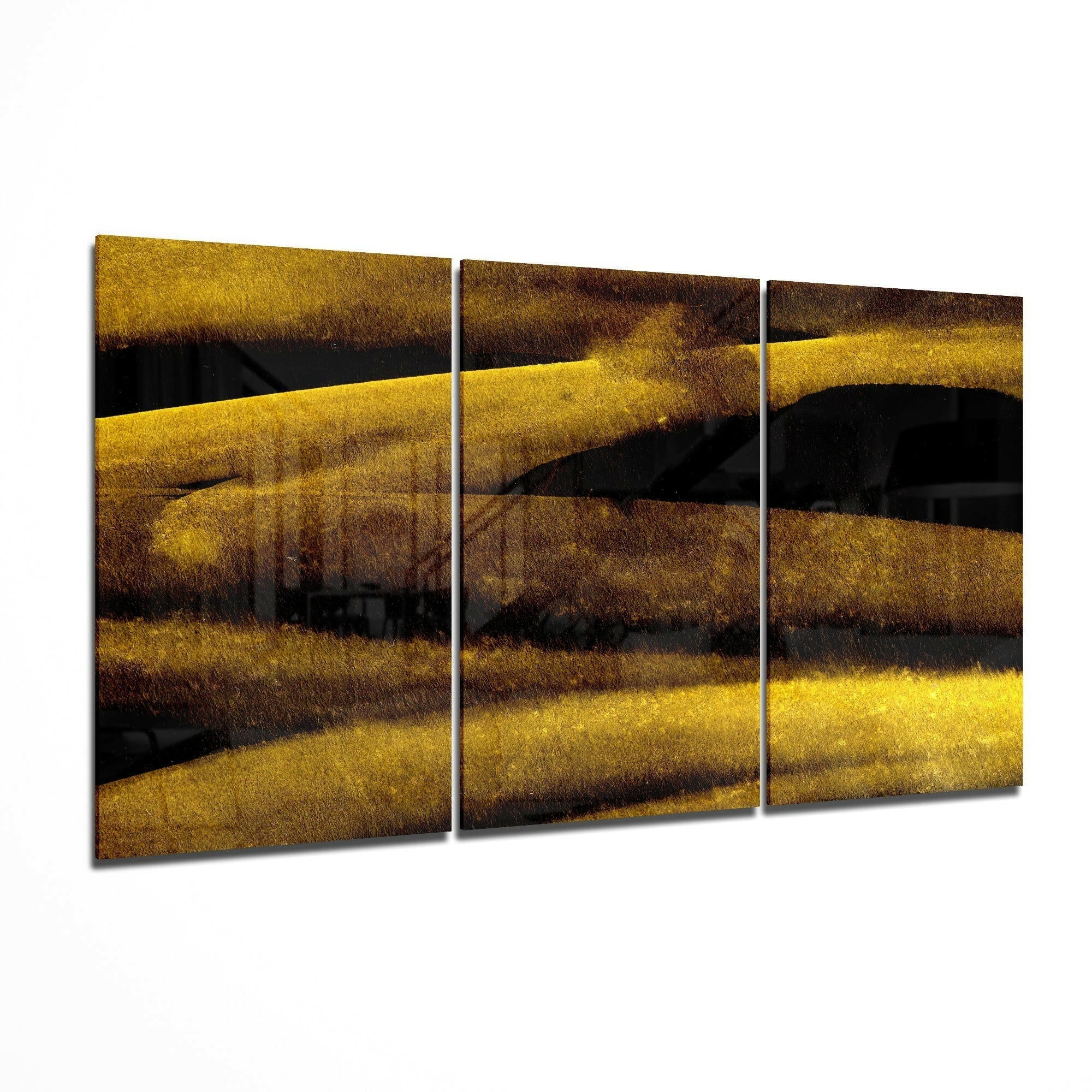 Horizontal Gold Dune Bands Abstract Glass Art