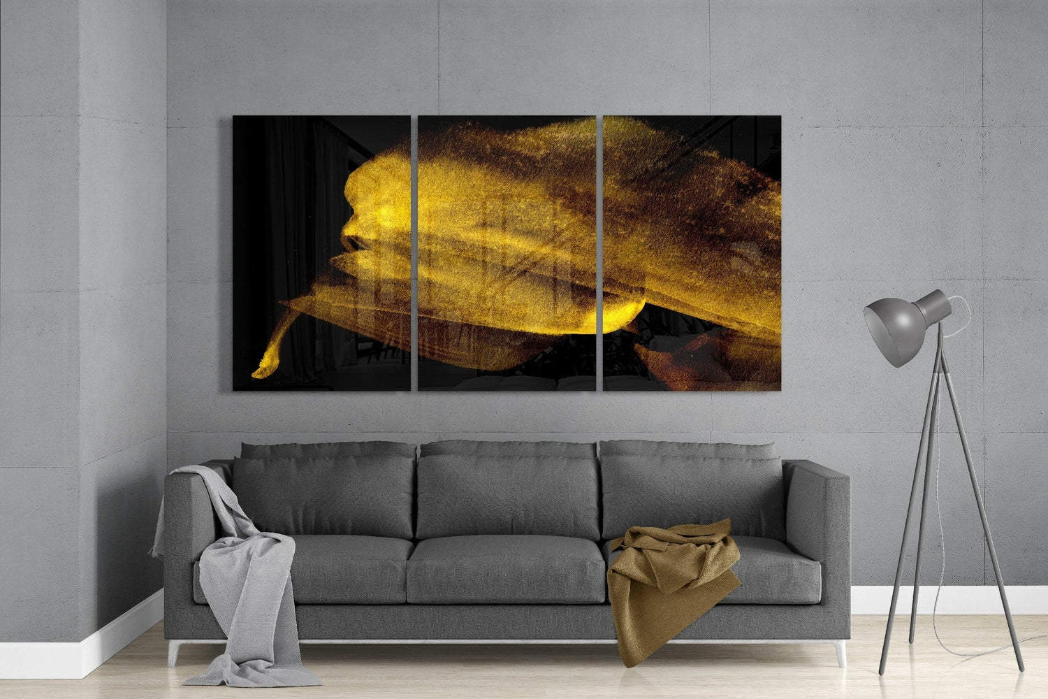 Golden Petal Swirl on Black Abstract Glass Art