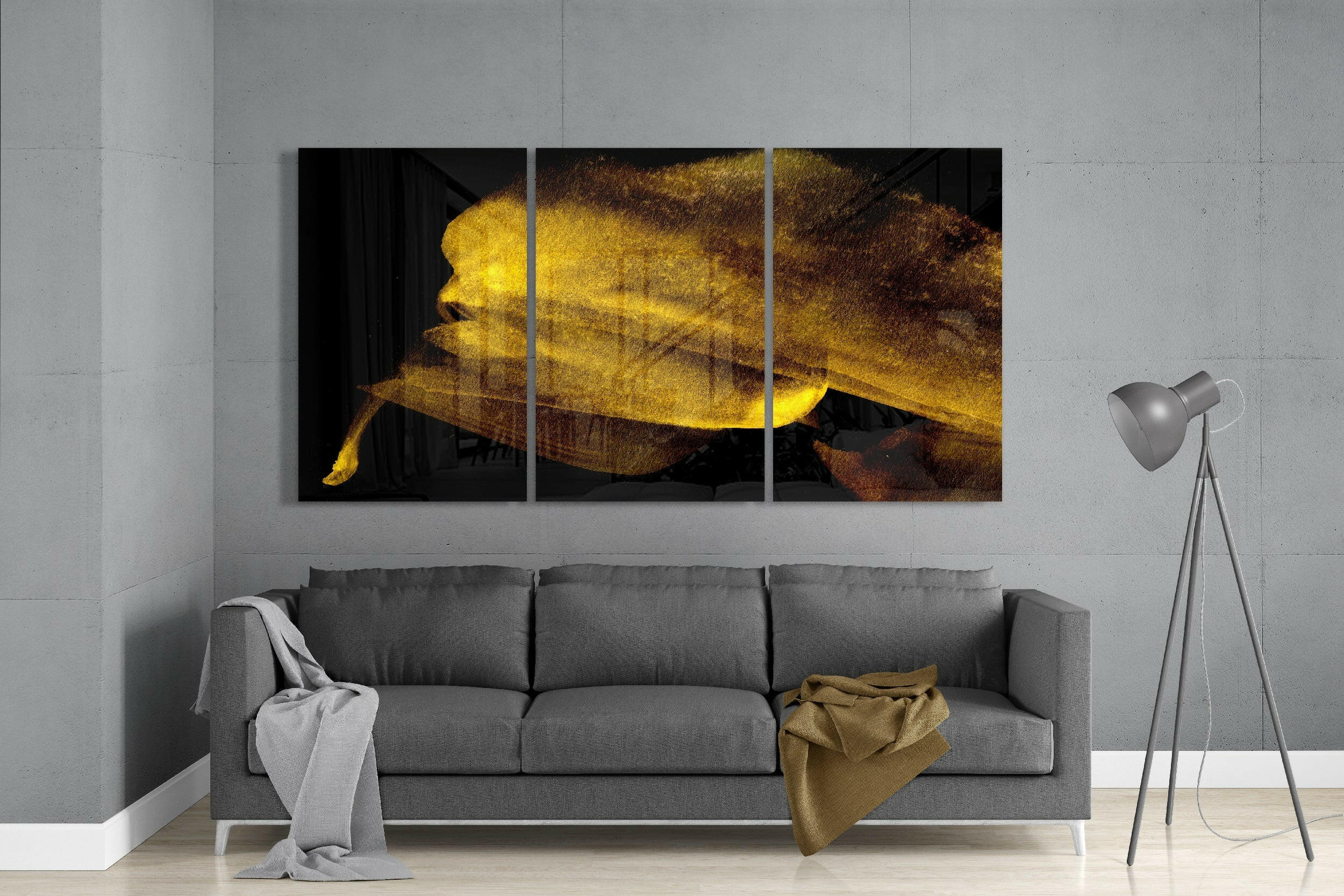 Golden Petal Swirl on Black Abstract Glass Art