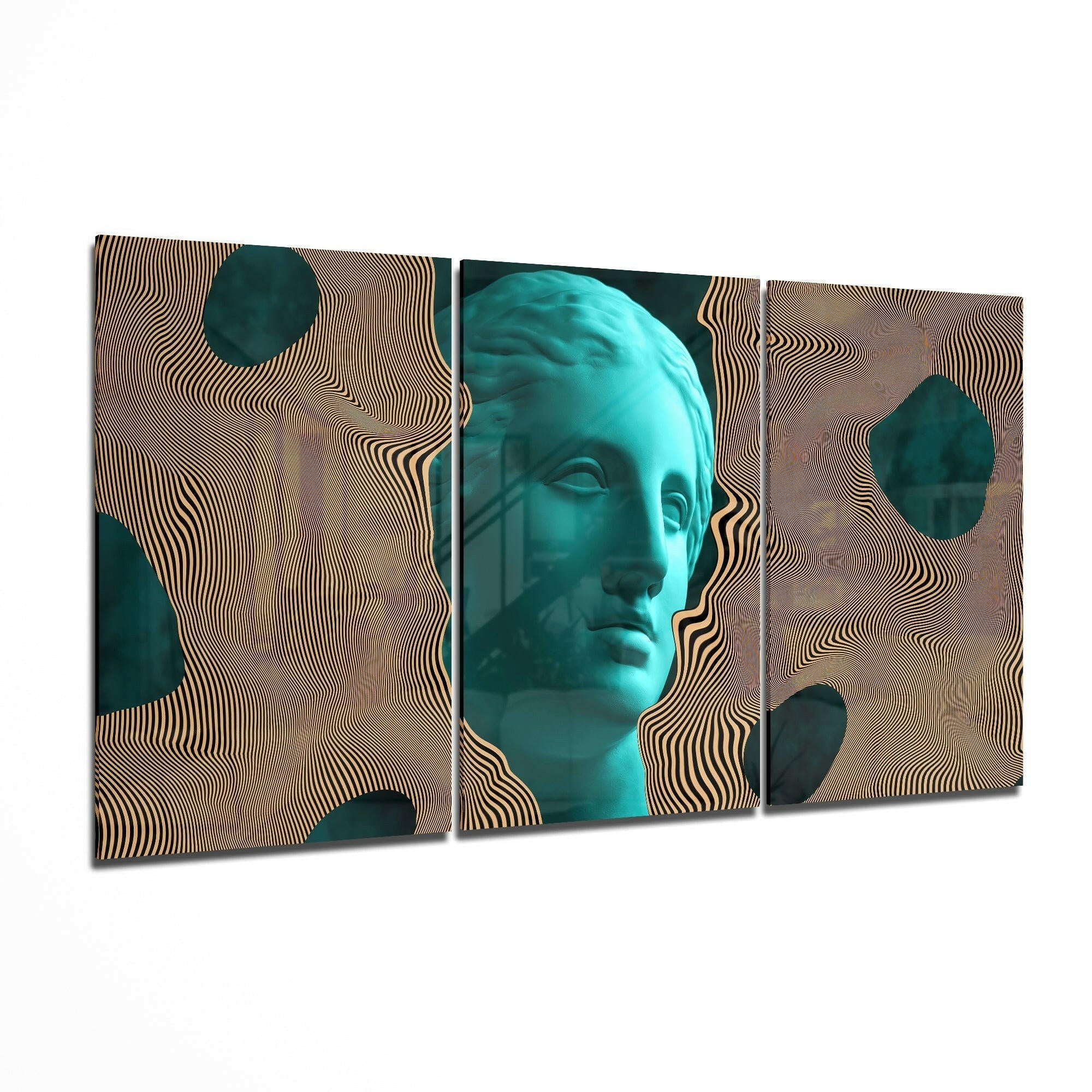 Turquoise Bust Wavy Lines Glass Wall Art