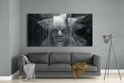 Monochrome String Art Star Face Glass Wall Art