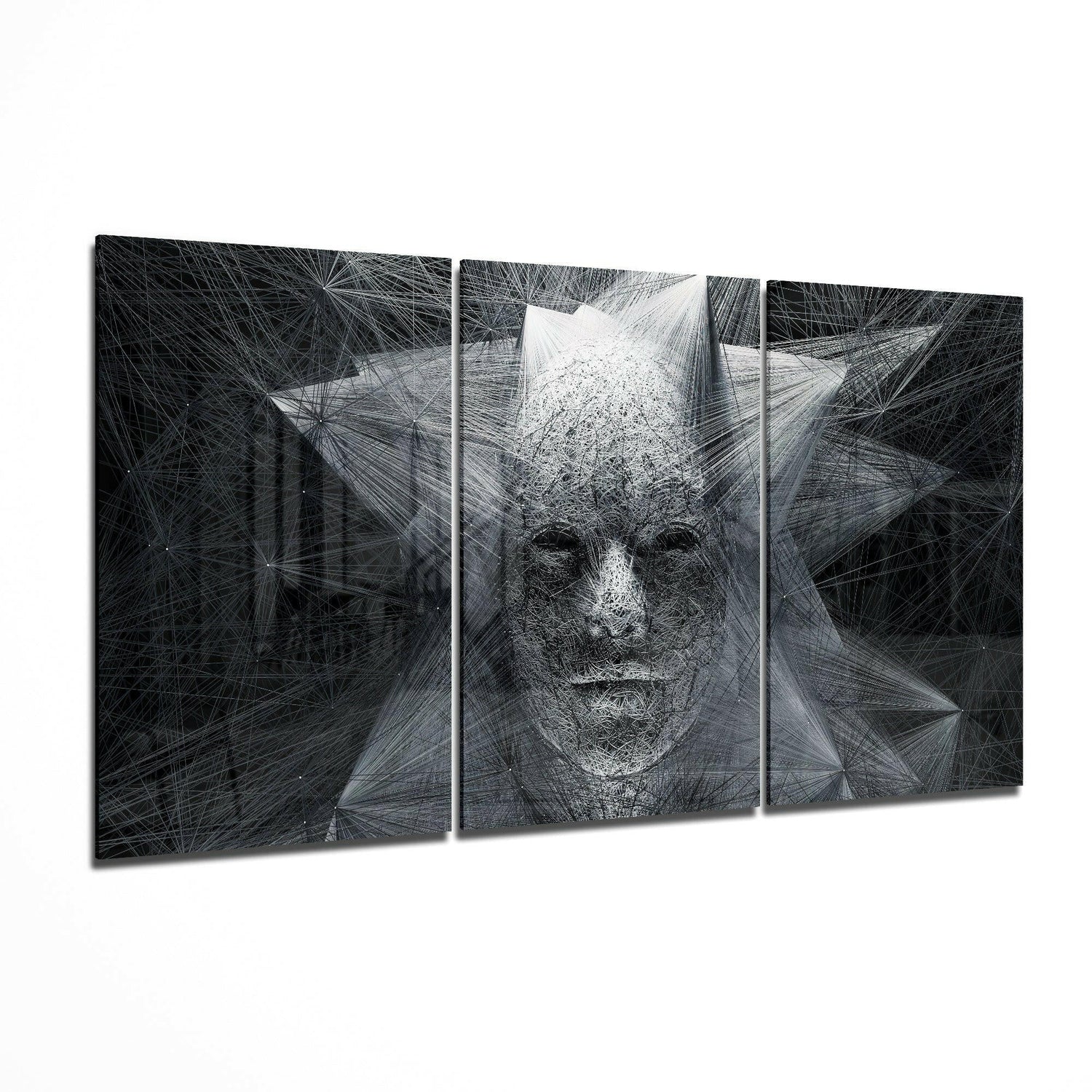 Monochrome String Art Star Face Glass Wall Art