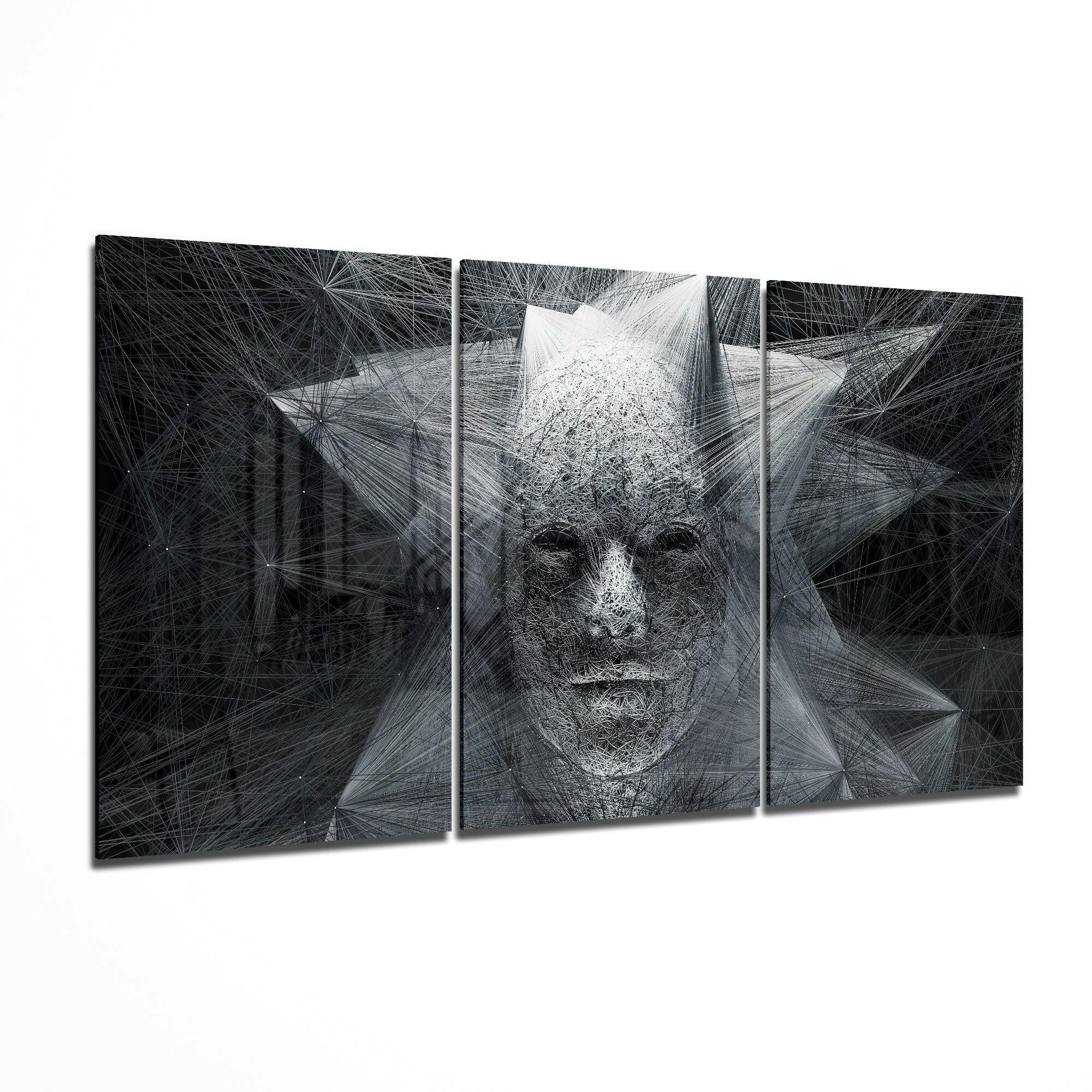 Monochrome String Art Star Face Glass Wall Art