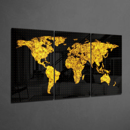 Glowing Gold Wire World Map Glass Wall Art