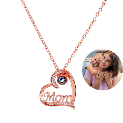 mom letter heart necklace fashion personality 100 languages projection clavicle chain mother&
