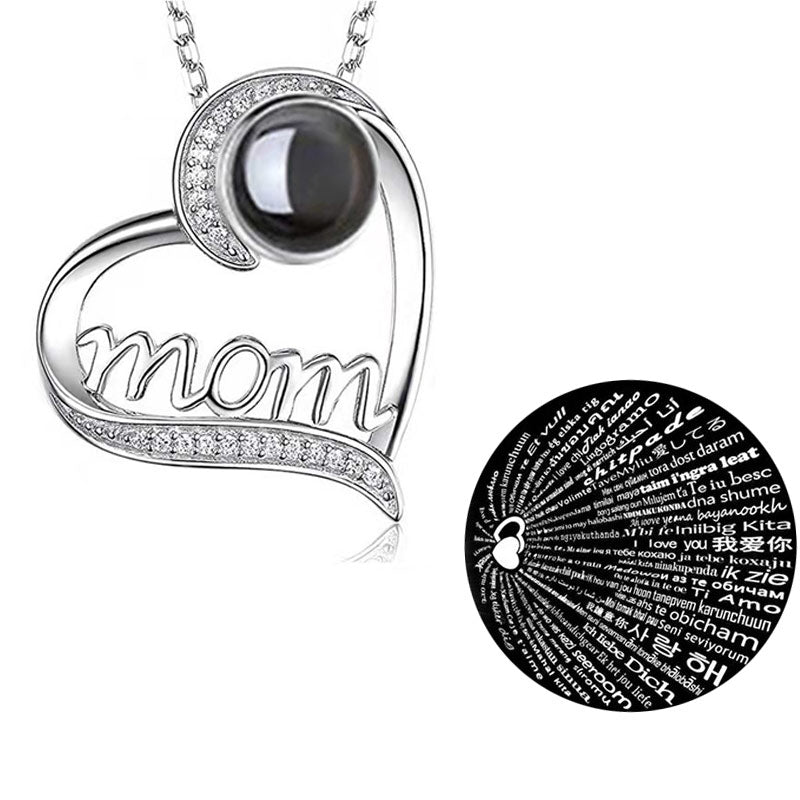 mom letter heart necklace fashion personality 100 languages projection clavicle chain mother&