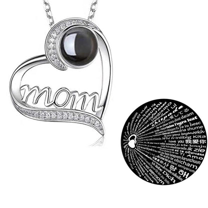 mom letter heart necklace fashion personality 100 languages projection clavicle chain mother&