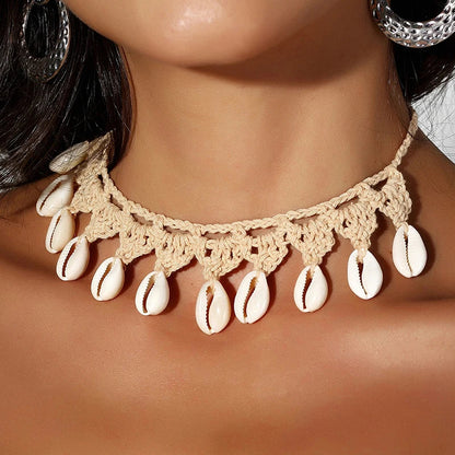 Shell Choker Necklace Natural Sea Cowrie Shell Rope Chain Choker Necklace
