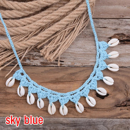Shell Choker Necklace Natural Sea Cowrie Shell Rope Chain Choker Necklace