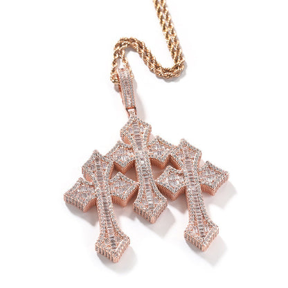 Retro Cross Pendant Fashionable Copper Inlaid Zirconia Necklace