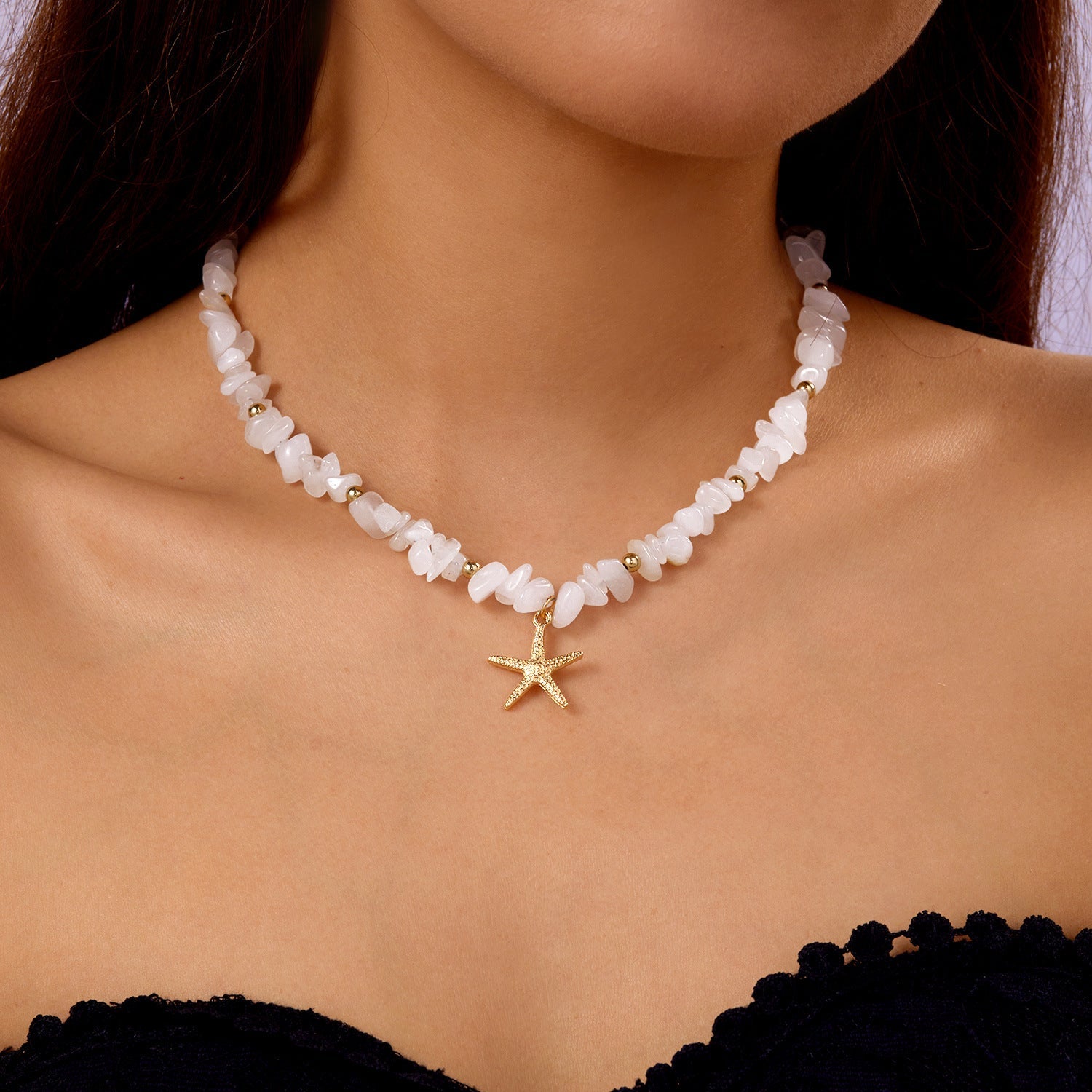 starfish necklace pearl multi-layer stacking necklace