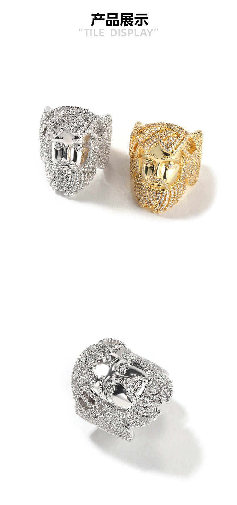 Hip-hop exaggerated portrait inlaid zircon ring