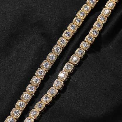 Zircon Hip Hop Necklace 7mm Gold Plated Rock Candy Chain