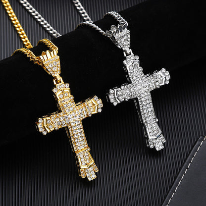 Diamond Vintage Cross Pendant Hip Hop Necklace