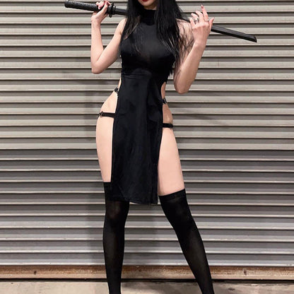 Sleeveless Hollow Side Slit High Waist Women&