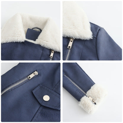 Autumn and winter fleece leather women&