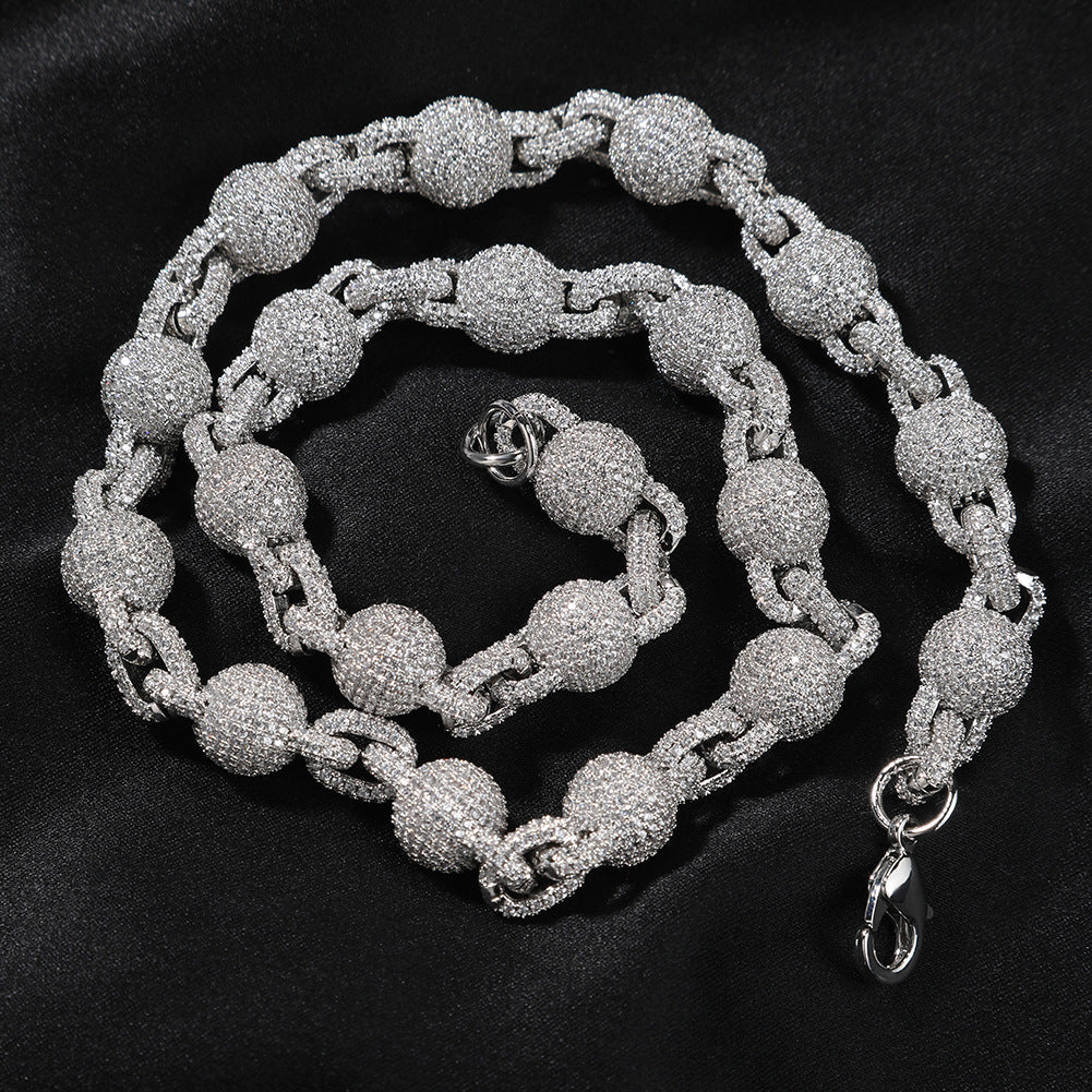mens gold 5A Zirconia Ball chain necklace