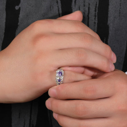 Hip-Hop 925 Silver Ring with Purple Zircon